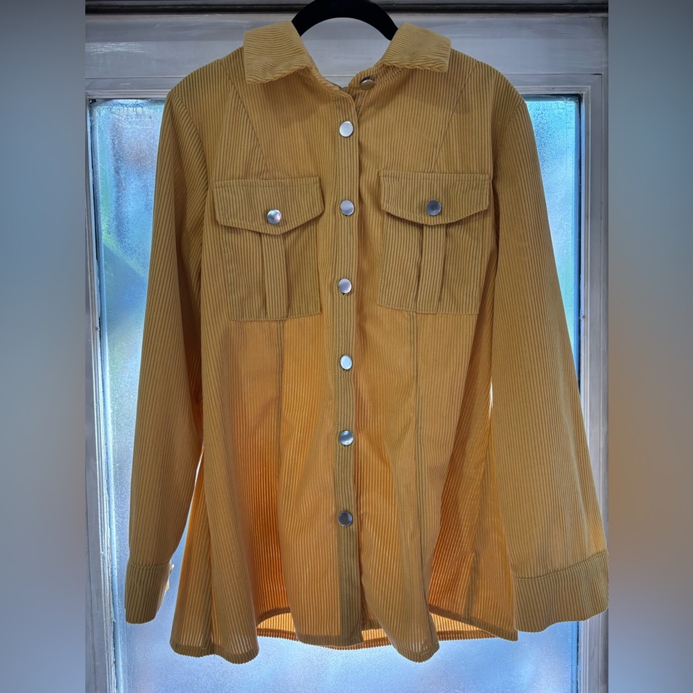 SHEIN Yellow Corduroy Utility Jacket Women’s Large‎ Soft Fabric Perfect to laye
